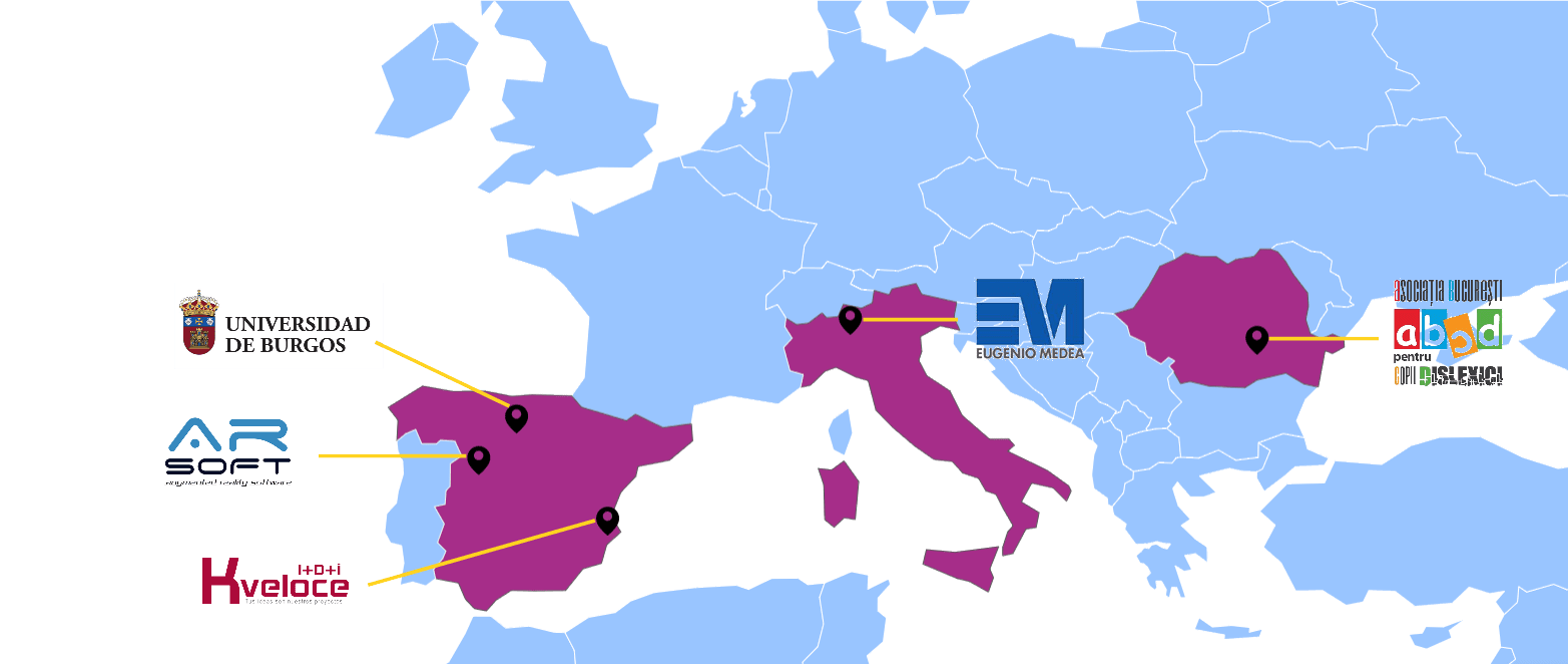 Mapa de Europa con indicadores de ubicación geográfica de los socios del Proyecto Fordysvar